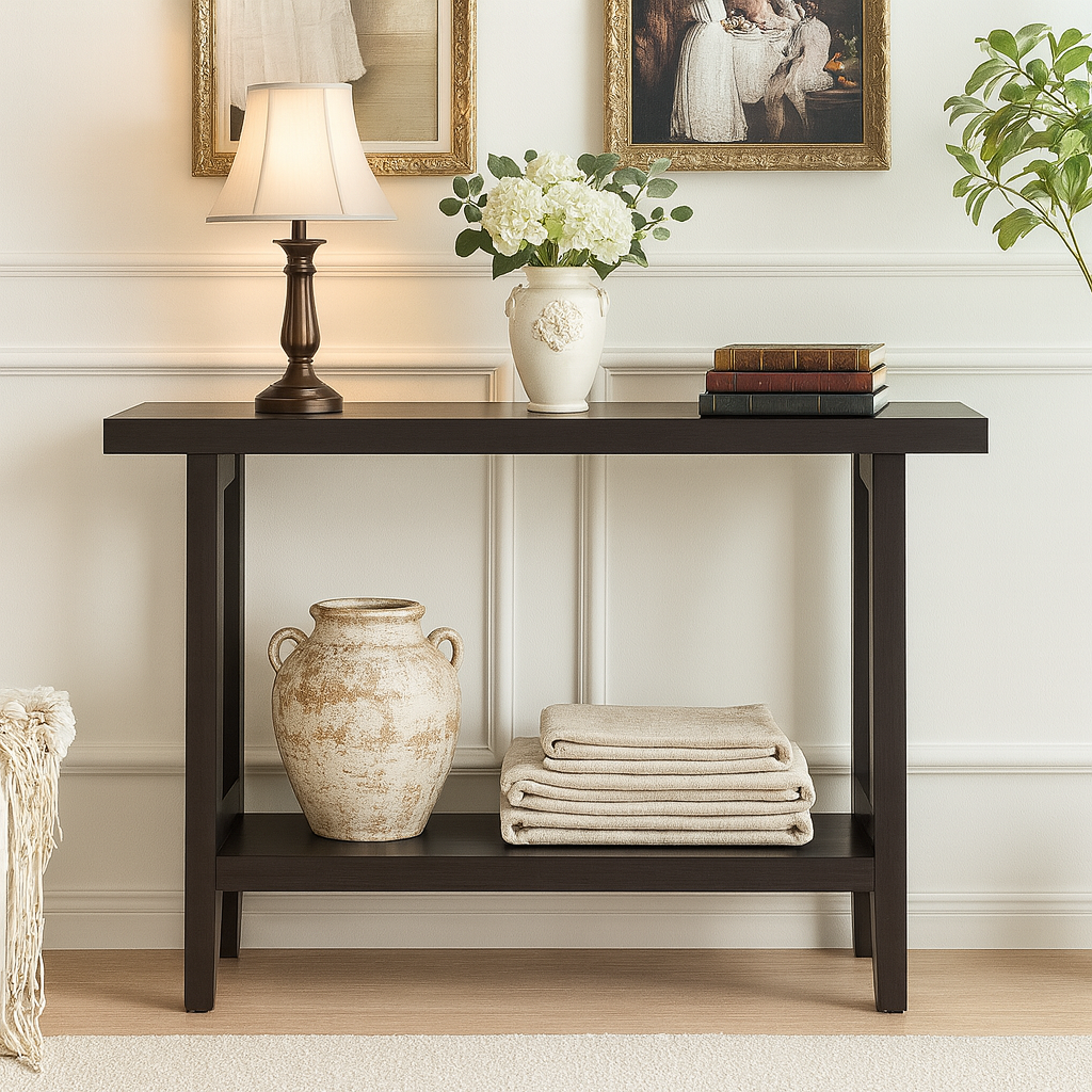 Modern Wooden Console Table With Oval Cut-Out Sides