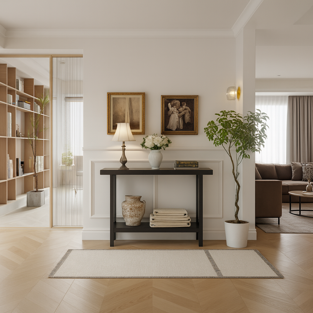 Modern Wooden Console Table With Oval Cut-Out Sides