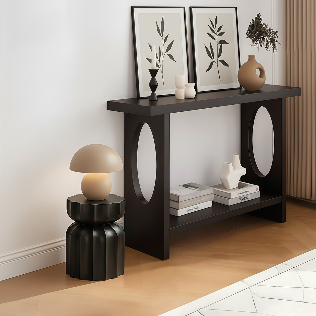Modern Wooden Console Table With Oval Cut-Out Sides