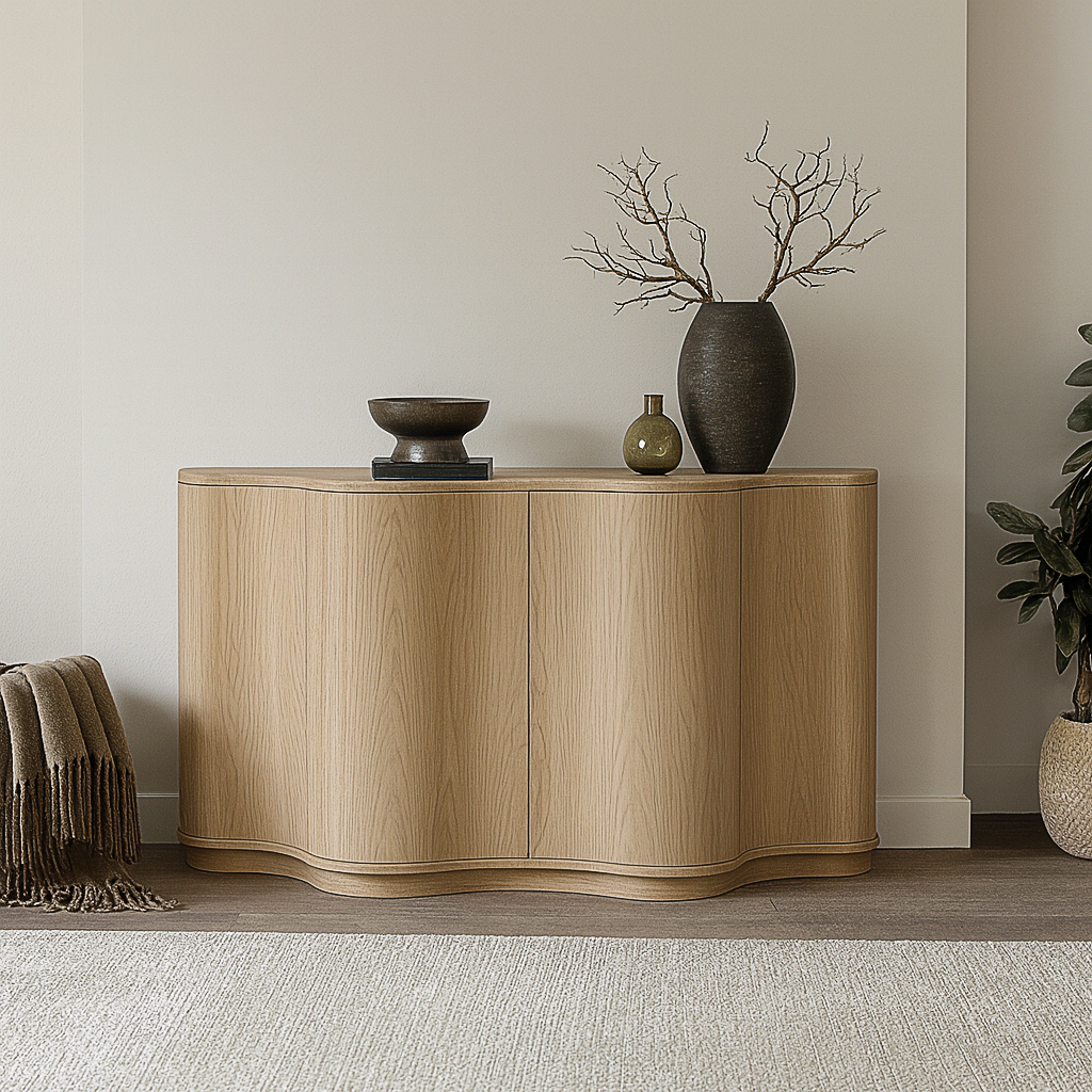 Modern Wooden Curved Console Table For Living Room