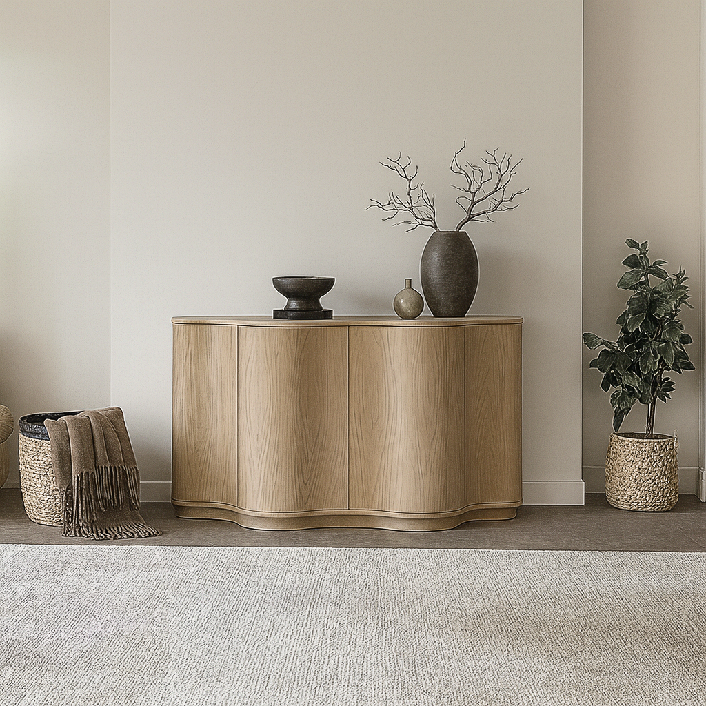 Modern Wooden Curved Console Table For Living Room