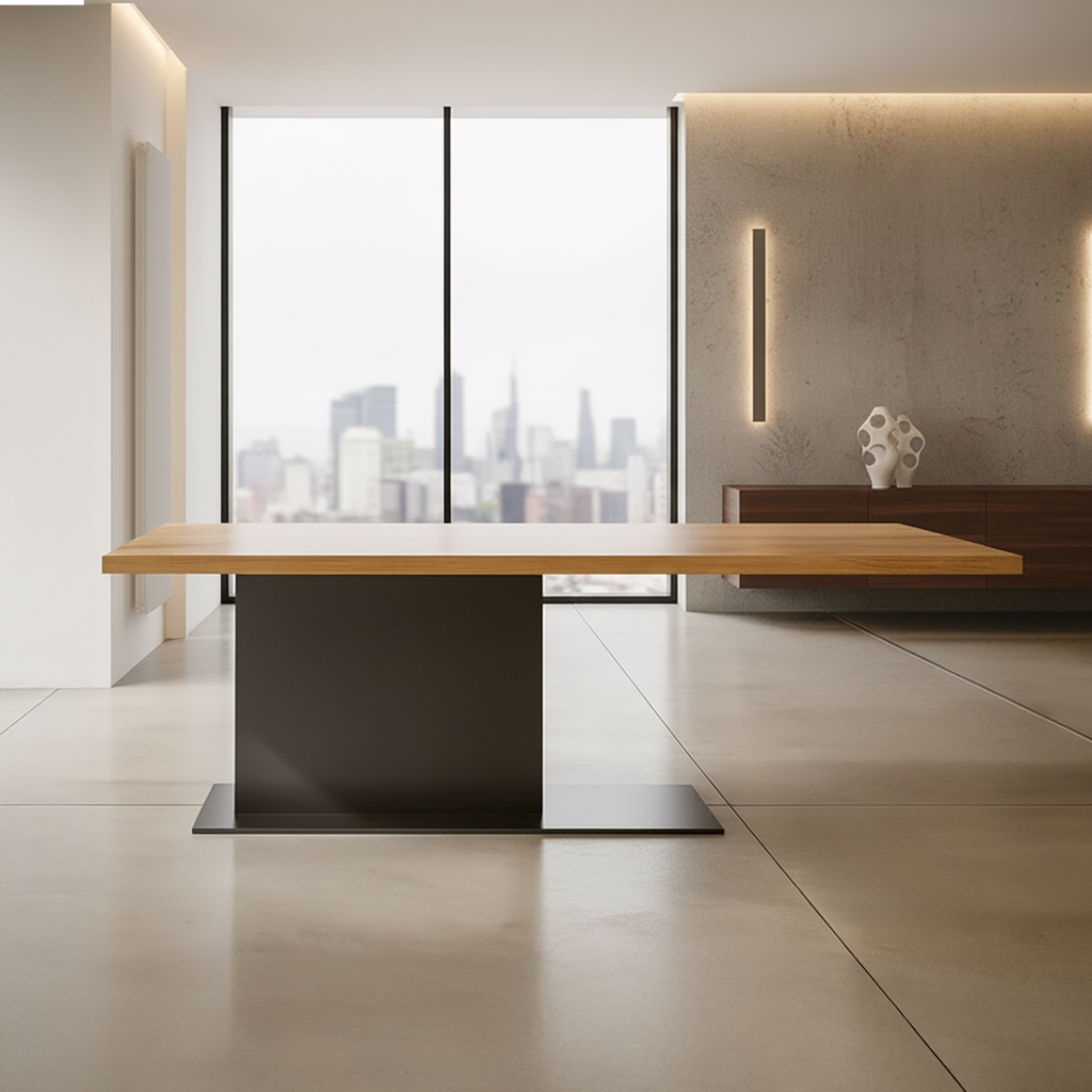 Modern Wooden Dining Table With Metal Pedestal Base For Dining Room