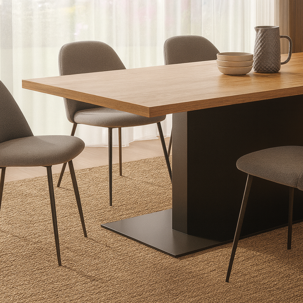 Modern Wooden Dining Table With Metal Pedestal Base For Dining Room