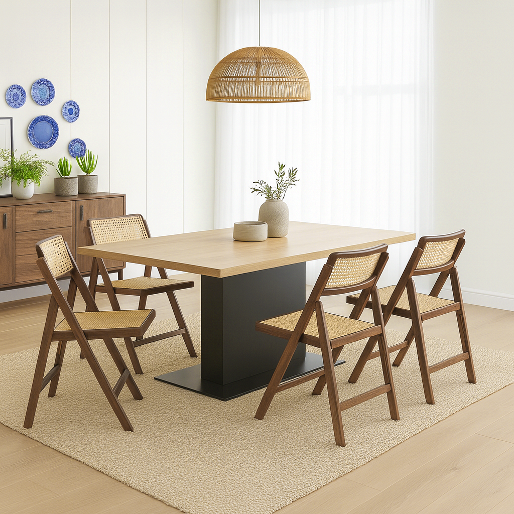 Modern Wooden Dining Table With Metal Pedestal Base For Dining Room