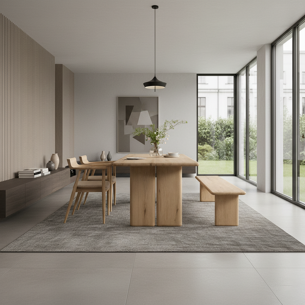 Modern Wooden Dining Table With Rounded Pillar Legs For Dining Room