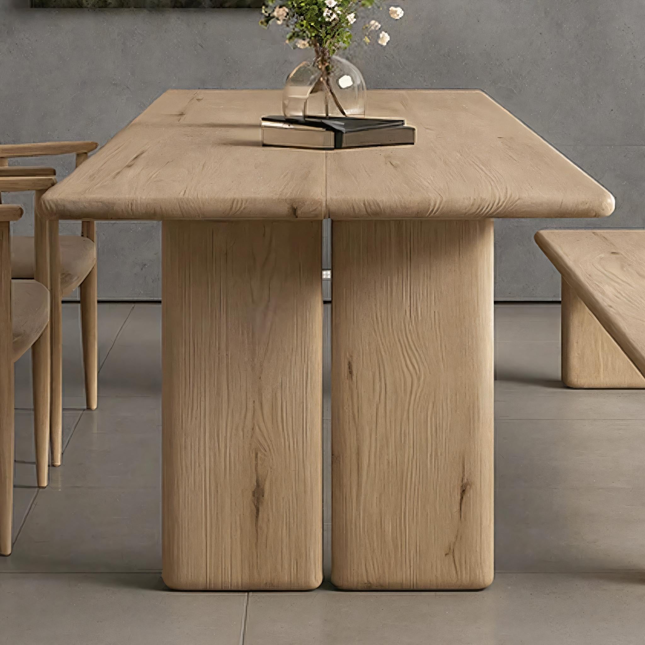 Modern Wooden Dining Table With Rounded Pillar Legs For Dining Room