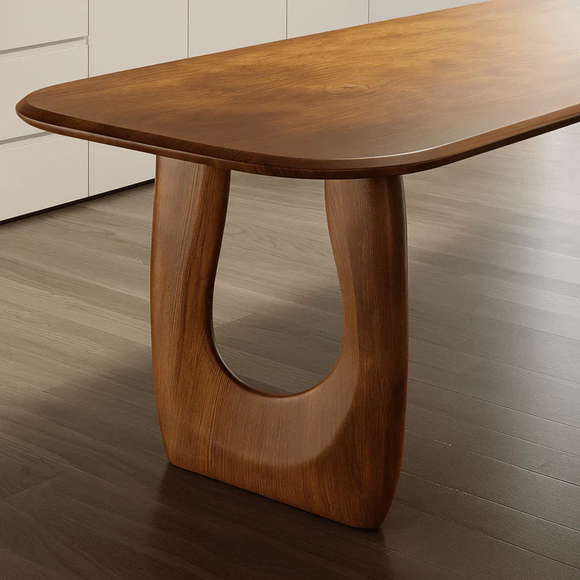 Modern Wooden Dining Table With Sculptural Cutout Pedestal Base