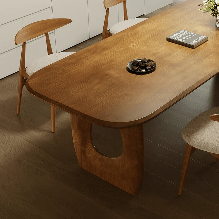 Modern Wooden Dining Table With Sculptural Cutout Pedestal Base