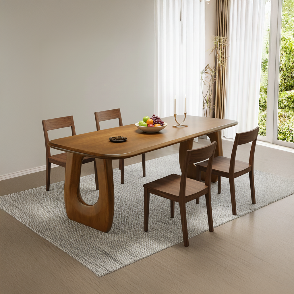 Modern Wooden Dining Table With Sculptural Cutout Pedestal Base