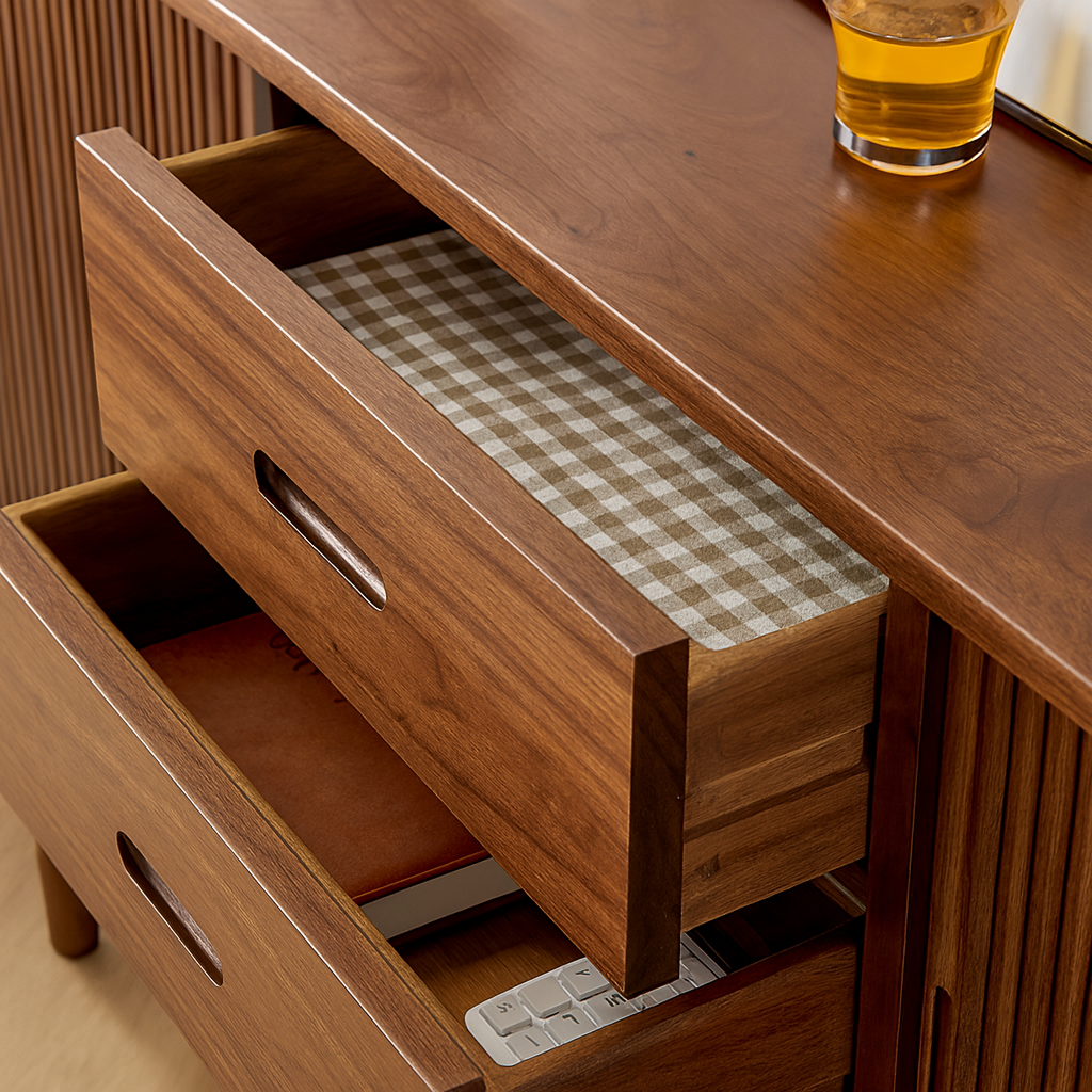 Modern Wooden Fluted Cabinet With Drawers For Living Room