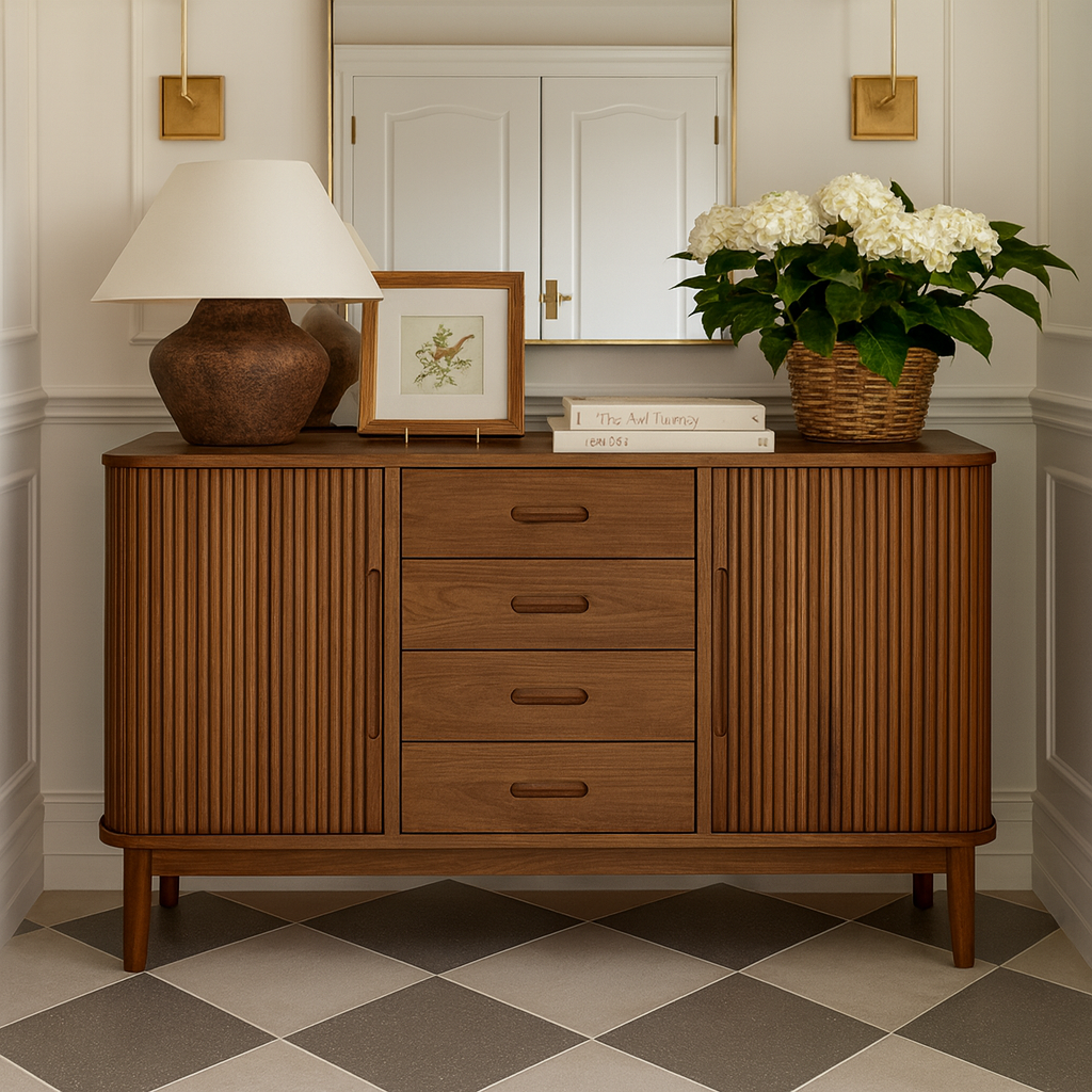 Modern Wooden Fluted Cabinet With Drawers For Living Room