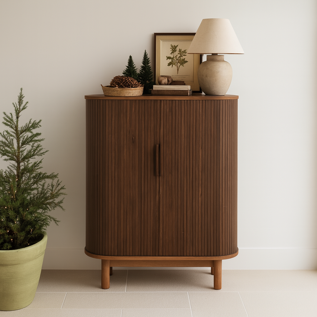 Modern Wooden Fluted Door Storage Cabinet For Living Room