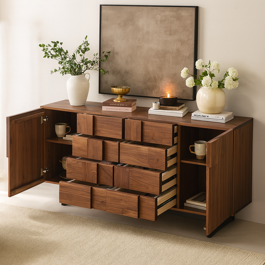 Modern Wooden Geometric Panel Sideboard Cabinet For Dining Room
