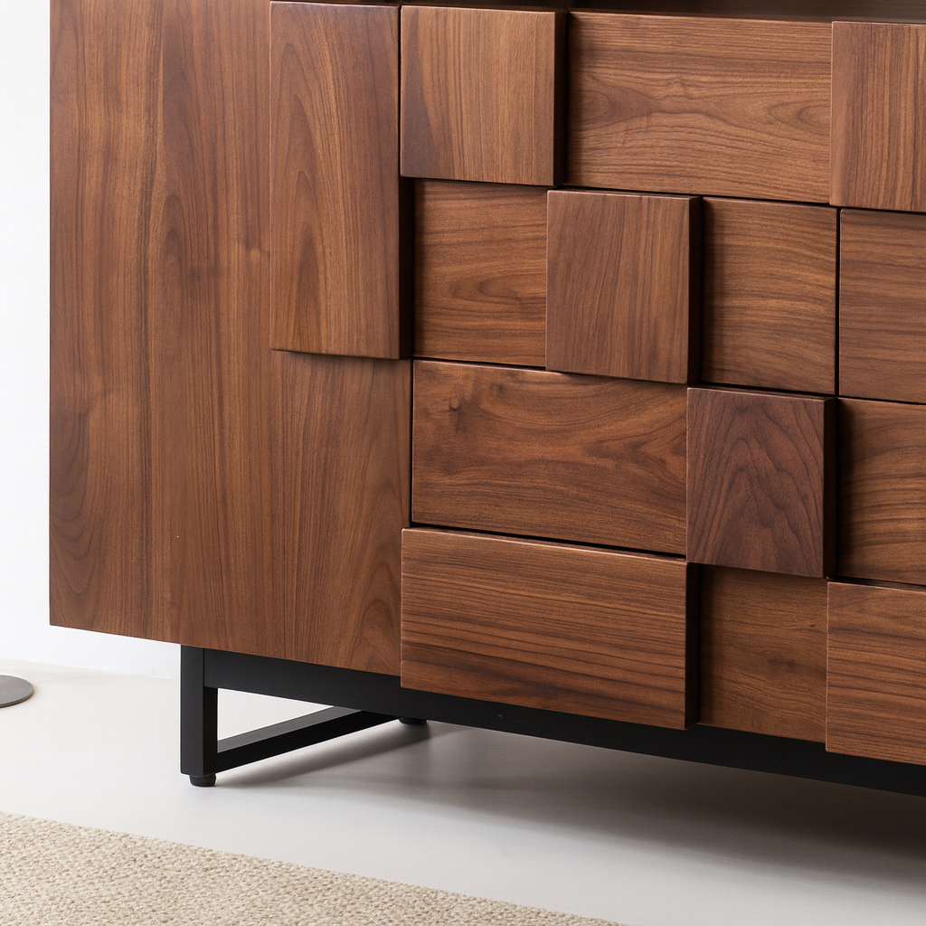 Modern Wooden Geometric Panel Sideboard Cabinet For Dining Room