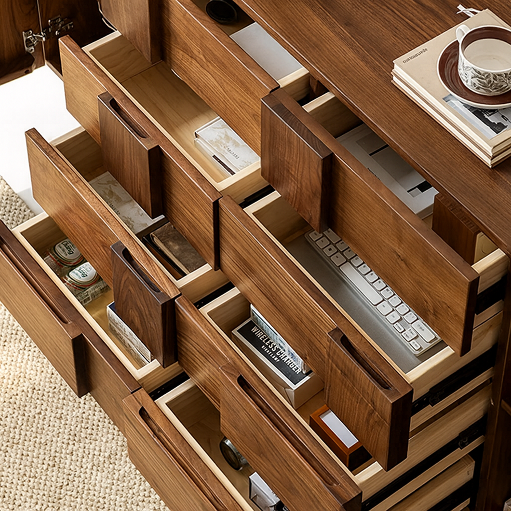 Modern Wooden Geometric Panel Sideboard Cabinet For Dining Room