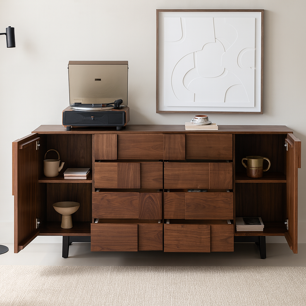 Modern Wooden Geometric Panel Sideboard Cabinet For Dining Room