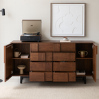 Modern Wooden Geometric Panel Sideboard Cabinet For Dining Room