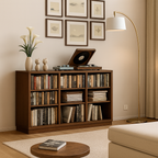 Modern Wooden Low Bookshelf With Cube Storage For Home Office