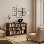 Modern Wooden Low Bookshelf With Cube Storage For Home Office