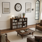 Modern Wooden Low Bookshelf With Cube Storage For Home Office