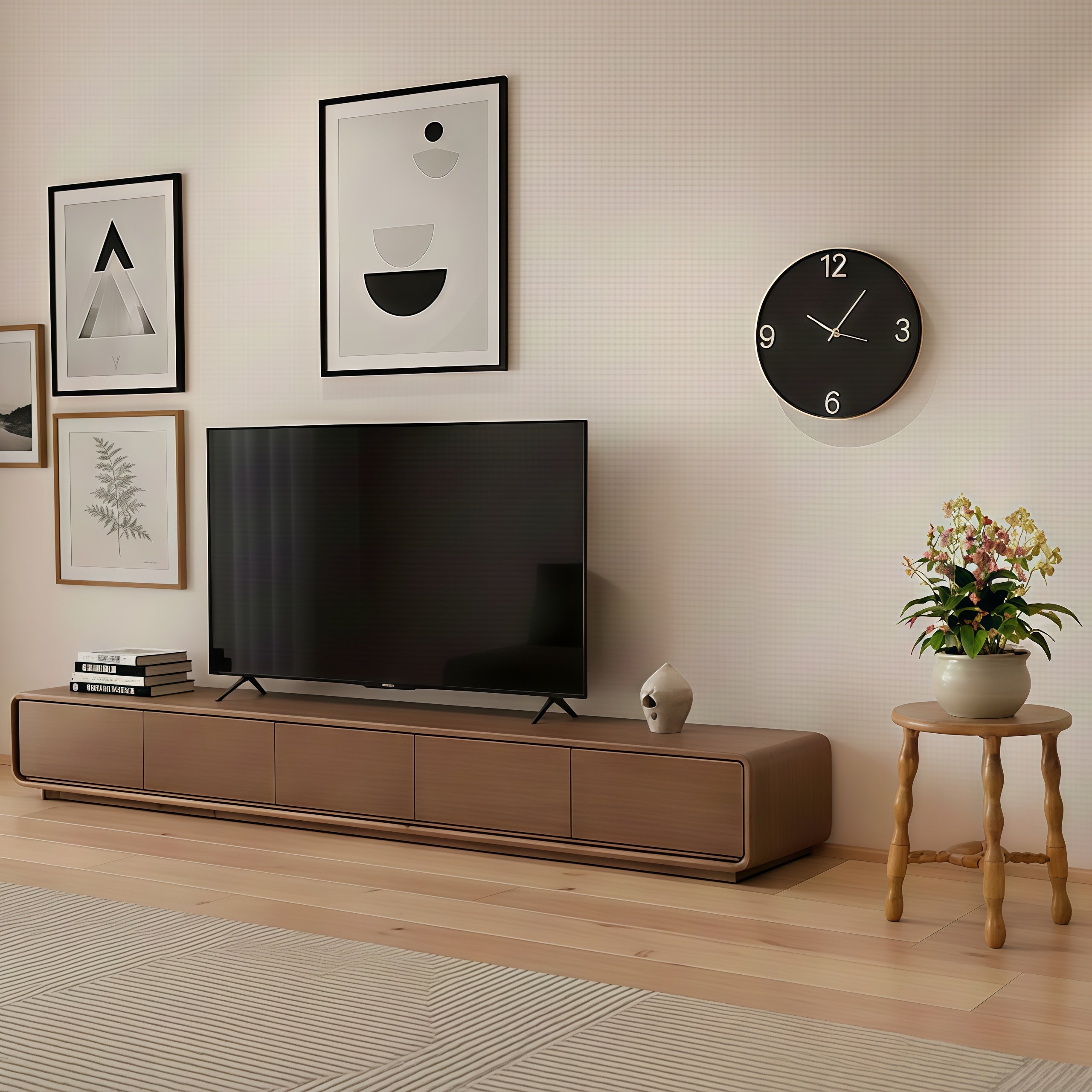 Modern Wooden Low TV Stand With Rounded Corners