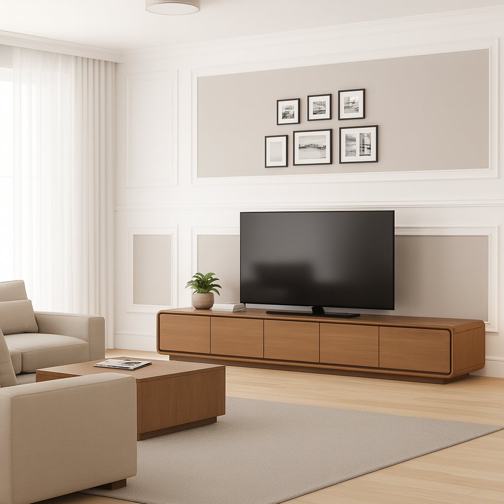 Modern Wooden Low TV Stand With Rounded Corners