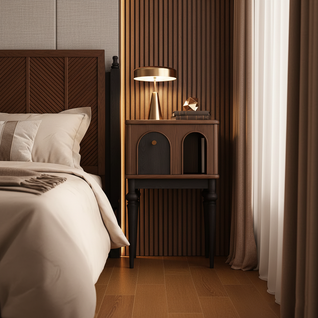 Modern Wooden Nightstand With Arched Door