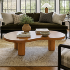 Modern Wooden Organic Shape Coffee Table With Round Legs For Living Room