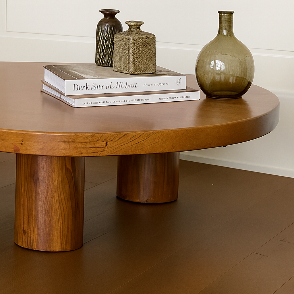 Modern Wooden Organic Shape Coffee Table With Round Legs For Living Room