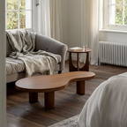 Modern Wooden Organic Shape Coffee Table With Round Legs For Living Room