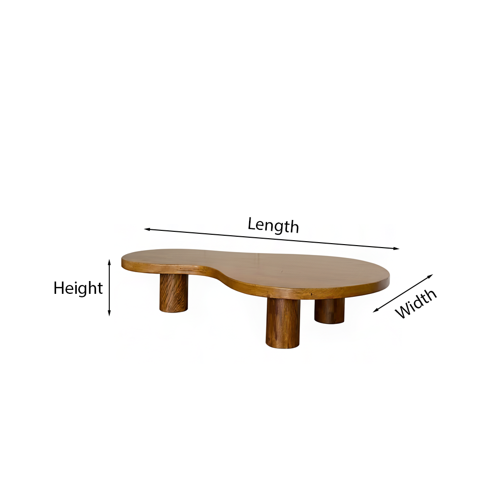 Modern Wooden Organic Shape Coffee Table With Round Legs For Living Room