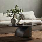 Modern Wooden Oval Coffee Table With Curved Pedestal Base