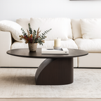 Modern Wooden Oval Coffee Table With Curved Pedestal Base