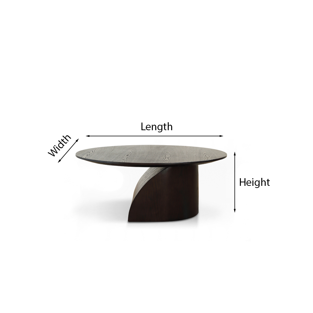 Modern Wooden Oval Coffee Table With Curved Pedestal Base