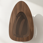 Modern Wooden Oval Coffee Table With Glass Top And Tiered Shelves