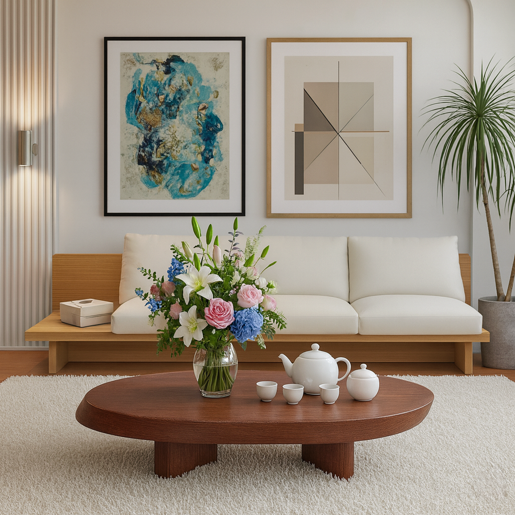 Modern Wooden Oval Coffee Table With Low Pedestal Base For Living Room