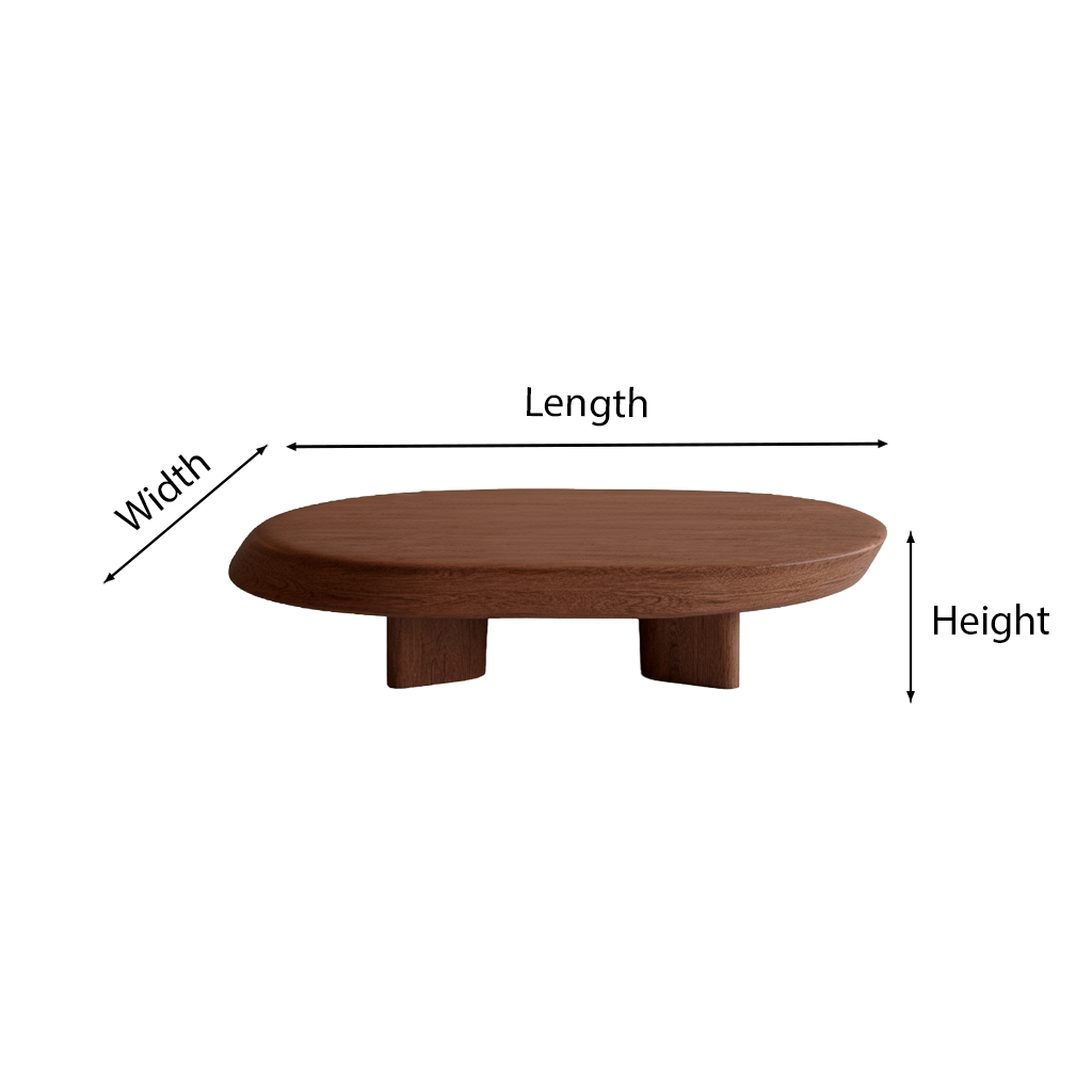 Modern Wooden Oval Coffee Table With Low Pedestal Base For Living Room