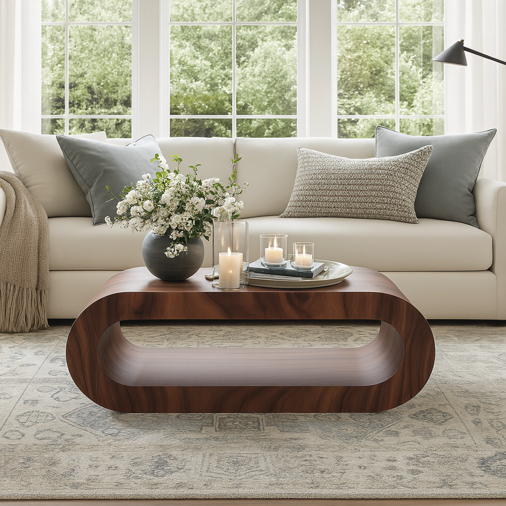 Modern Wooden Oval Coffee Table With Open Center For Living Room