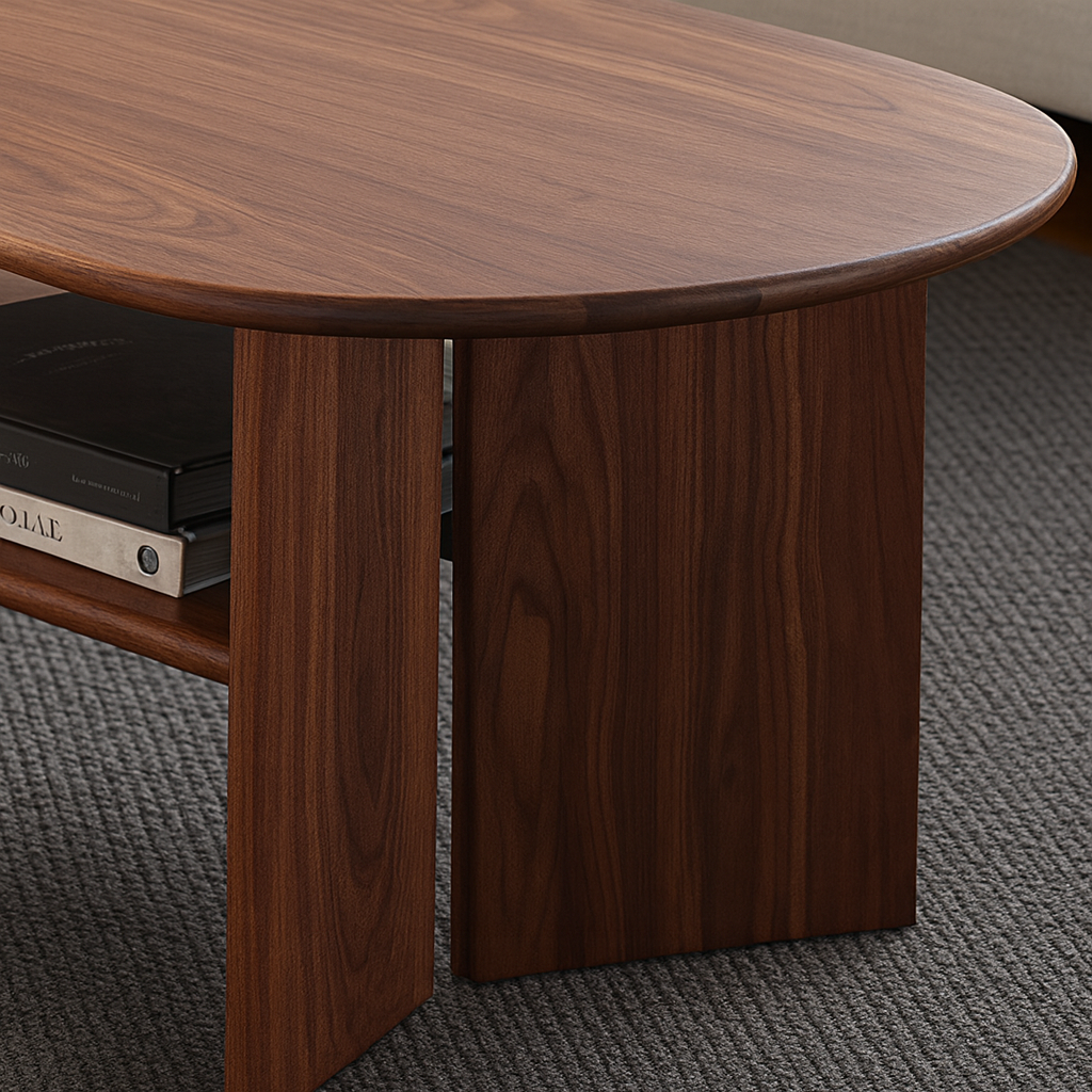 Modern Wooden Oval Coffee Table With Open Shelf For Living Room