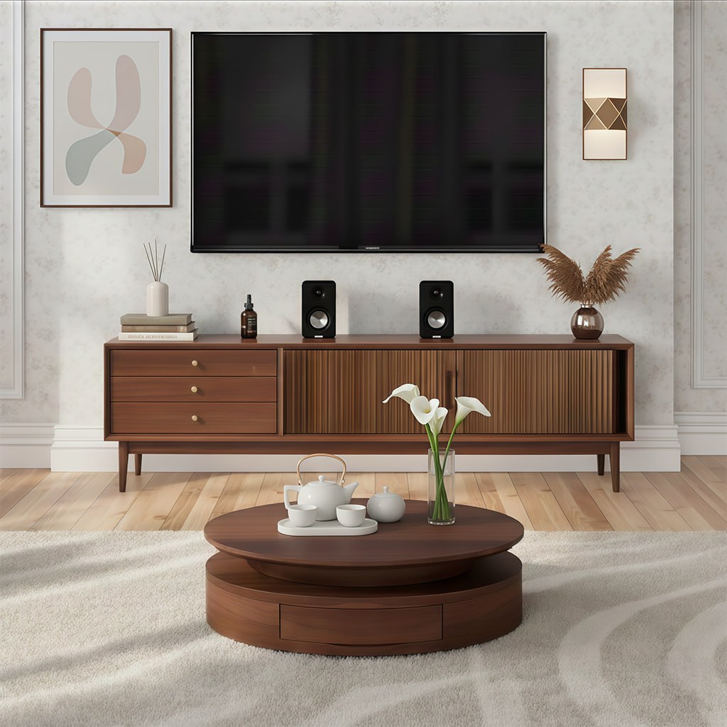 Modern Wooden Oval Coffee Table With Storage Drawers For Living Room