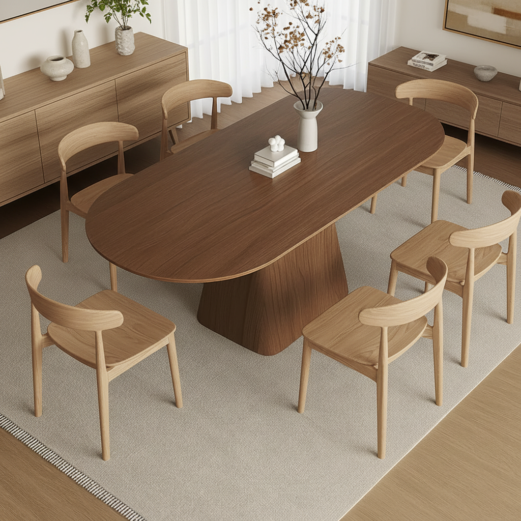 Modern Wooden Oval Dining Table With Pedestal Base For Dining Room