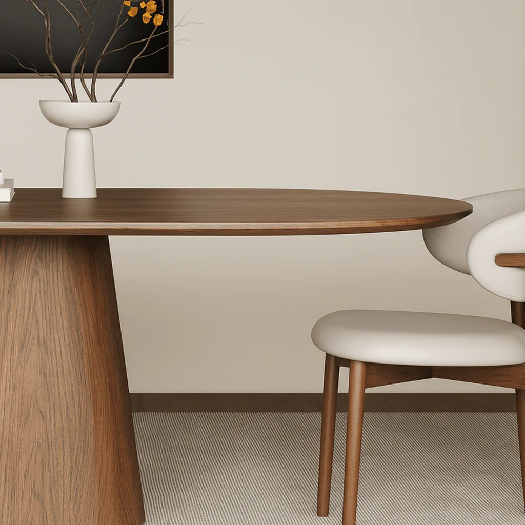 Modern Wooden Oval Dining Table With Pedestal Base For Dining Room