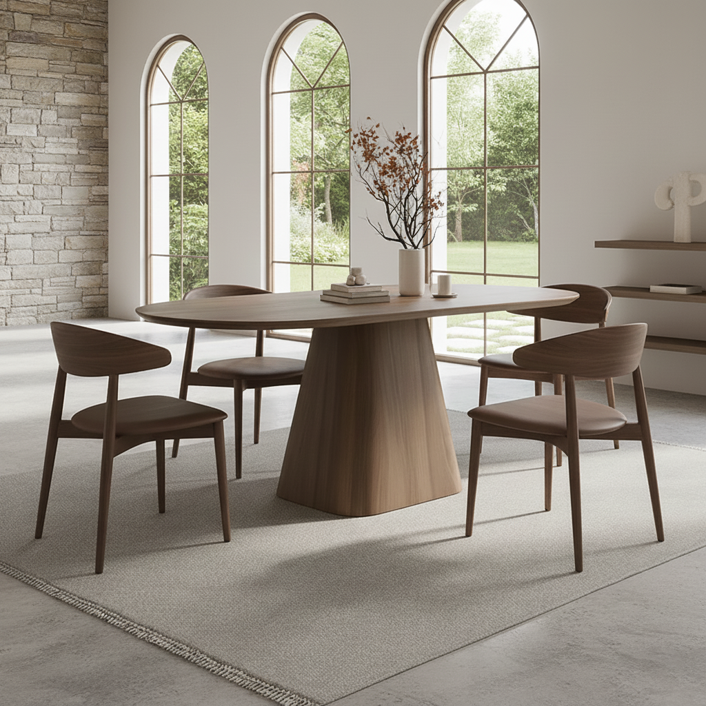 Modern Wooden Oval Dining Table With Pedestal Base For Dining Room
