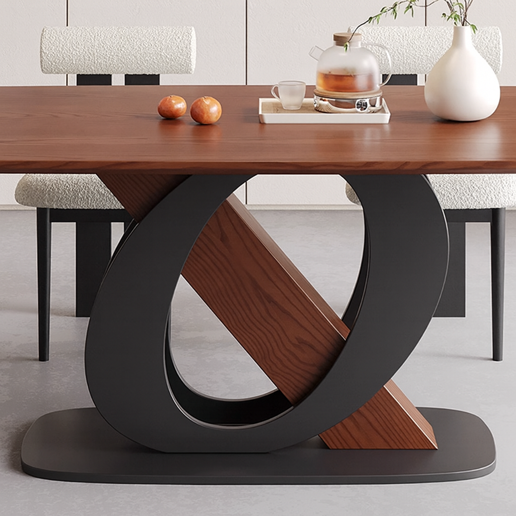 Modern Wooden Oval Dining Table With Ring Metal Pedestal Base For Dining Room