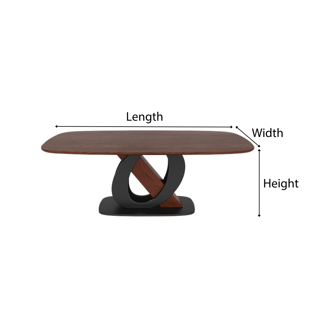 Modern Wooden Oval Dining Table With Ring Metal Pedestal Base For Dining Room