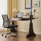 Modern Wooden Pedestal Standing Desk With Raised Shelf For Home Office