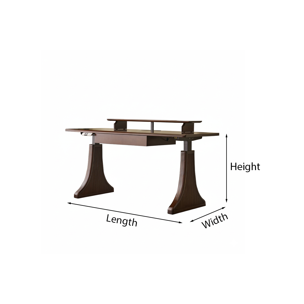 Modern Wooden Pedestal Standing Desk With Raised Shelf For Home Office