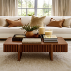 Modern Wooden Rectangular Coffee Table With Fluted Detail For Living Room