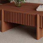 Modern Wooden Rectangular Coffee Table With Fluted Detail For Living Room