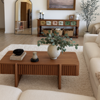 Modern Wooden Rectangular Coffee Table With Fluted Detail For Living Room